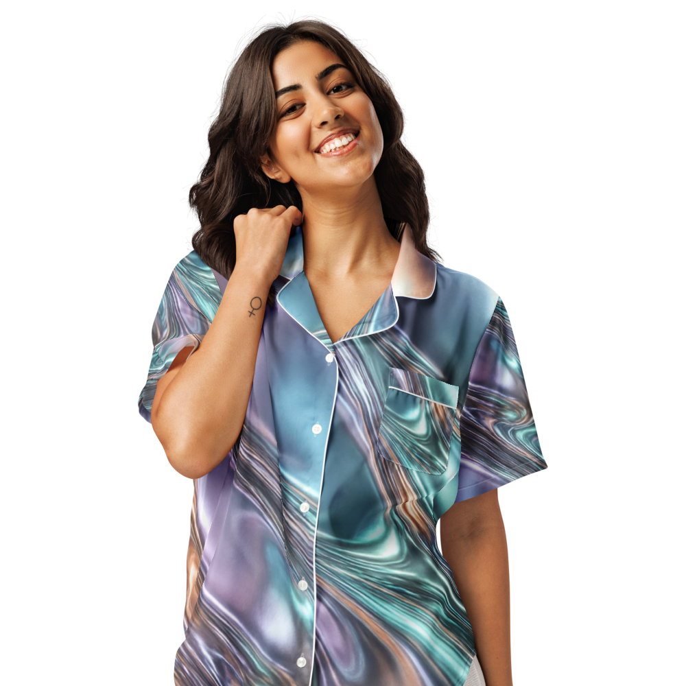 Cosmic Flow Women’s Satin Pajama Top - short sleeve pajama top