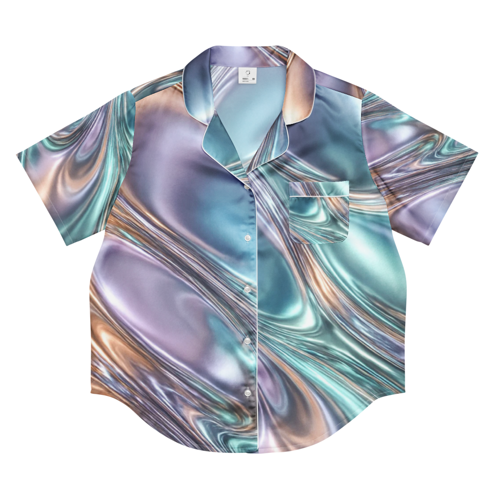 Cosmic Flow Women’s Satin Pajama Top - short sleeve pajama top