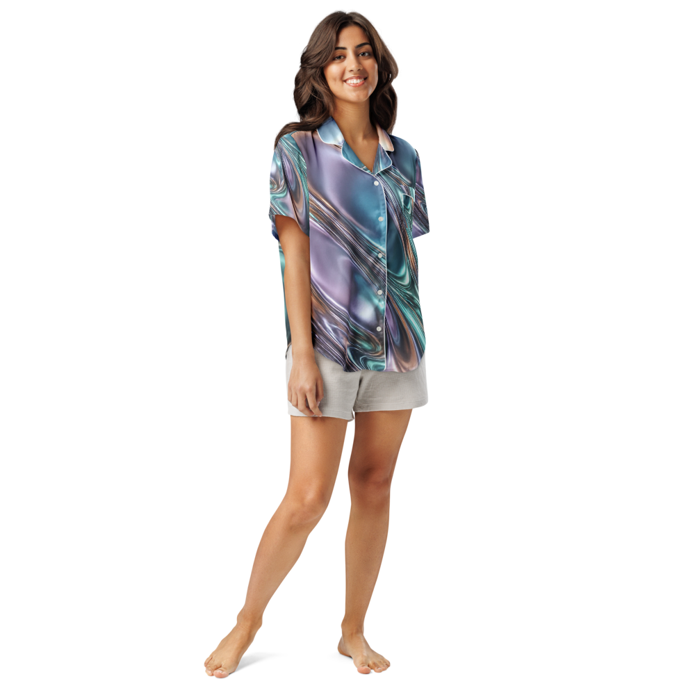 Cosmic Flow Women’s Satin Pajama Top - short sleeve pajama top