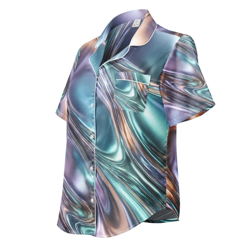 Cosmic Flow Women’s Satin Pajama Top - short sleeve pajama top