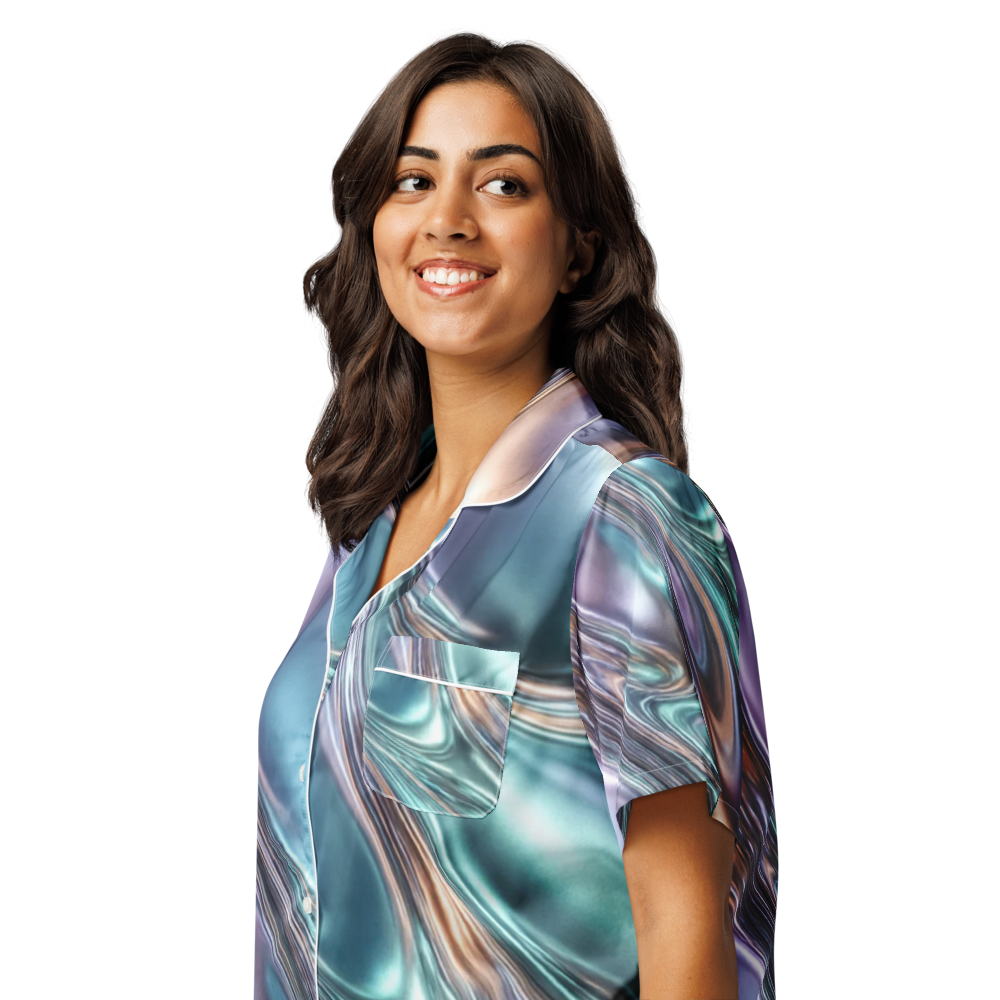 Cosmic Flow Women’s Satin Pajama Top - short sleeve pajama top